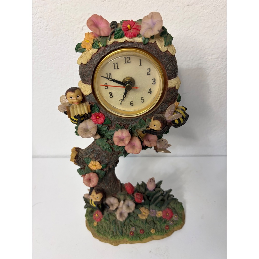 Vintage Bumble Bee Floral Resin Table Clock Woodland Garden Cottagecore Decor - Picture 2 of 3